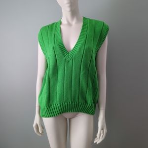 Rare! Vintage 90s Liz Claiborne Sport Kermit Green Cotton Ribbed Sweater Vest L